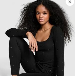 Victorias Secret  Black XL 2pc Long Sleeve Thermal Pajama Set with Bling On Them